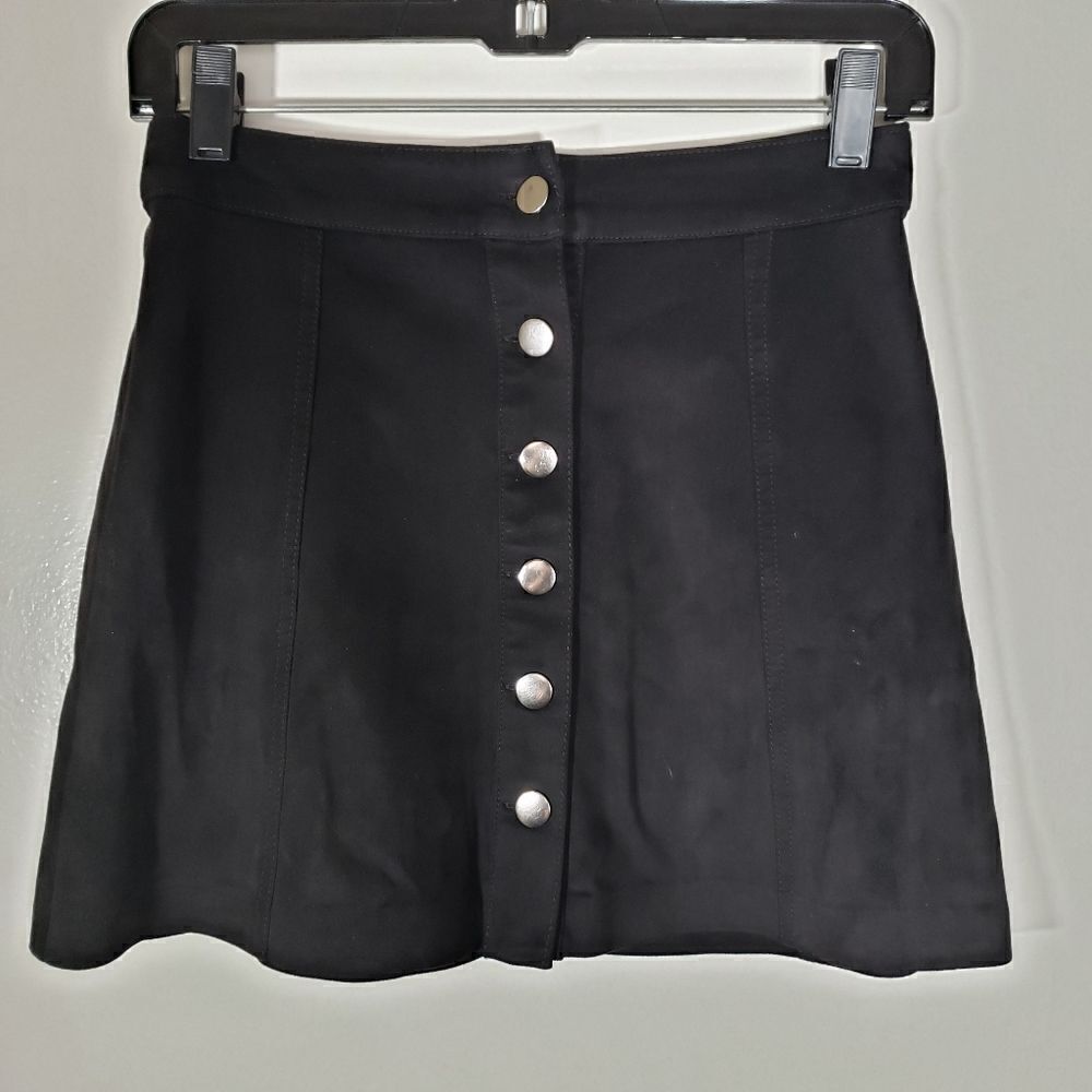 Zara Black Fall Faux Suede Button Front 90s Y2K Mini Skirt Size XS